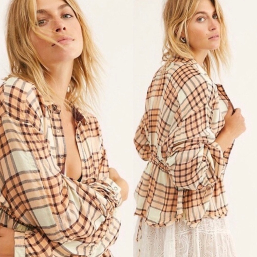 We The Free Peach Tree Combo Plaid Top - Picture 4 of 13